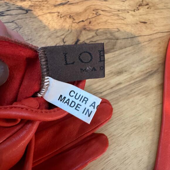 Loewe Vermillion Red Orange Sheepskin Leather Gloves Sz 6.5 Authentic CoA - Picture 4 of 6